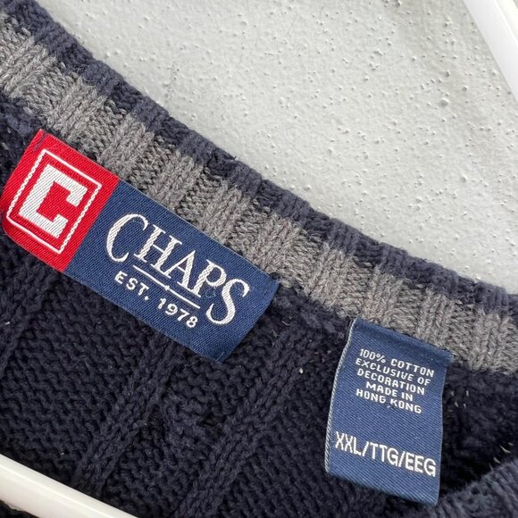 Chaps Cable Knit Sweater XXL Men Navy Blue Cotton Pullover - Picture 4 of 4
